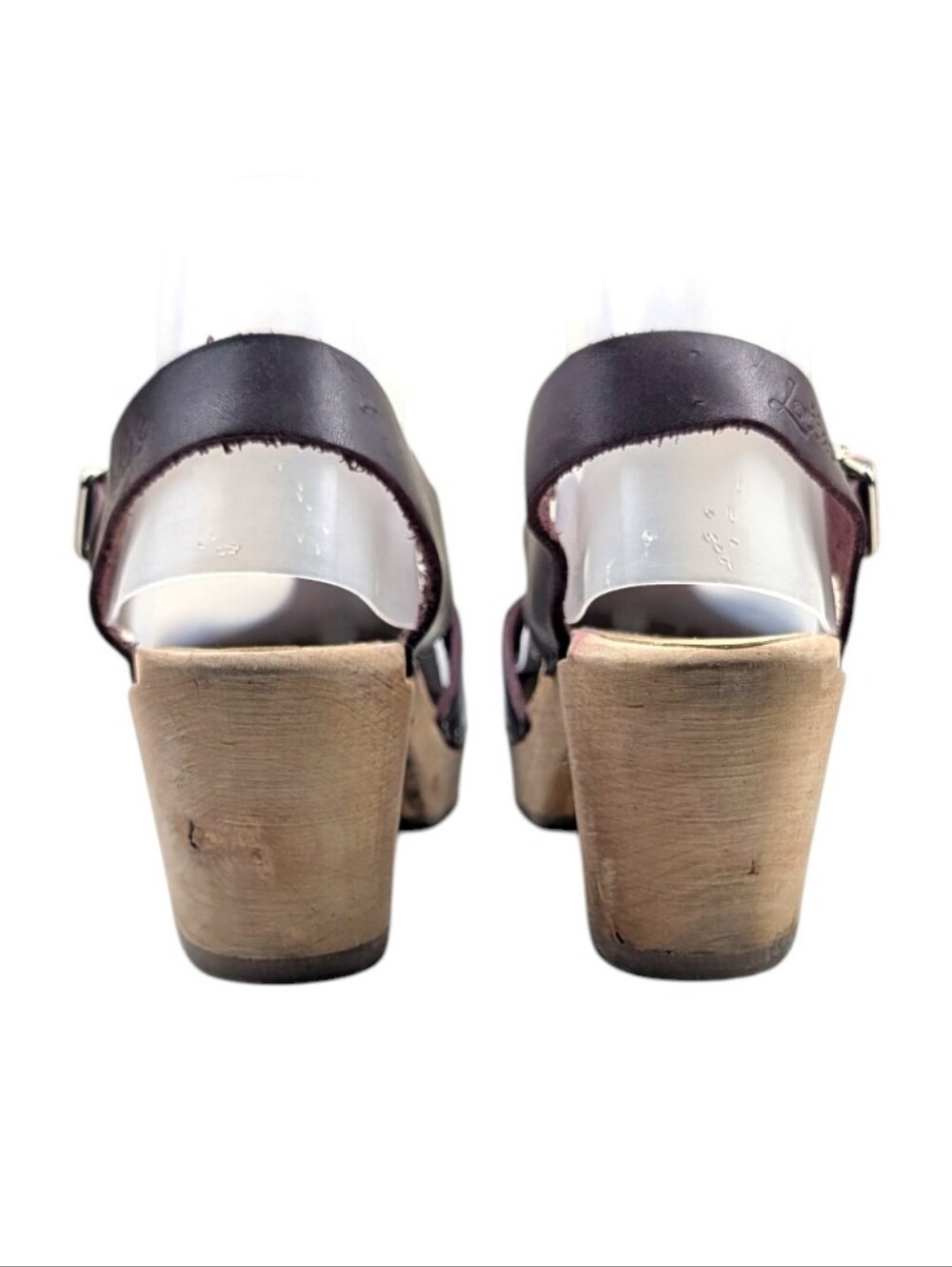Lotta Stockholm Eggplant Color  Leather T-Strap Wood Clogs EU 41 US 9.5   S4223 - Picture 13 of 13